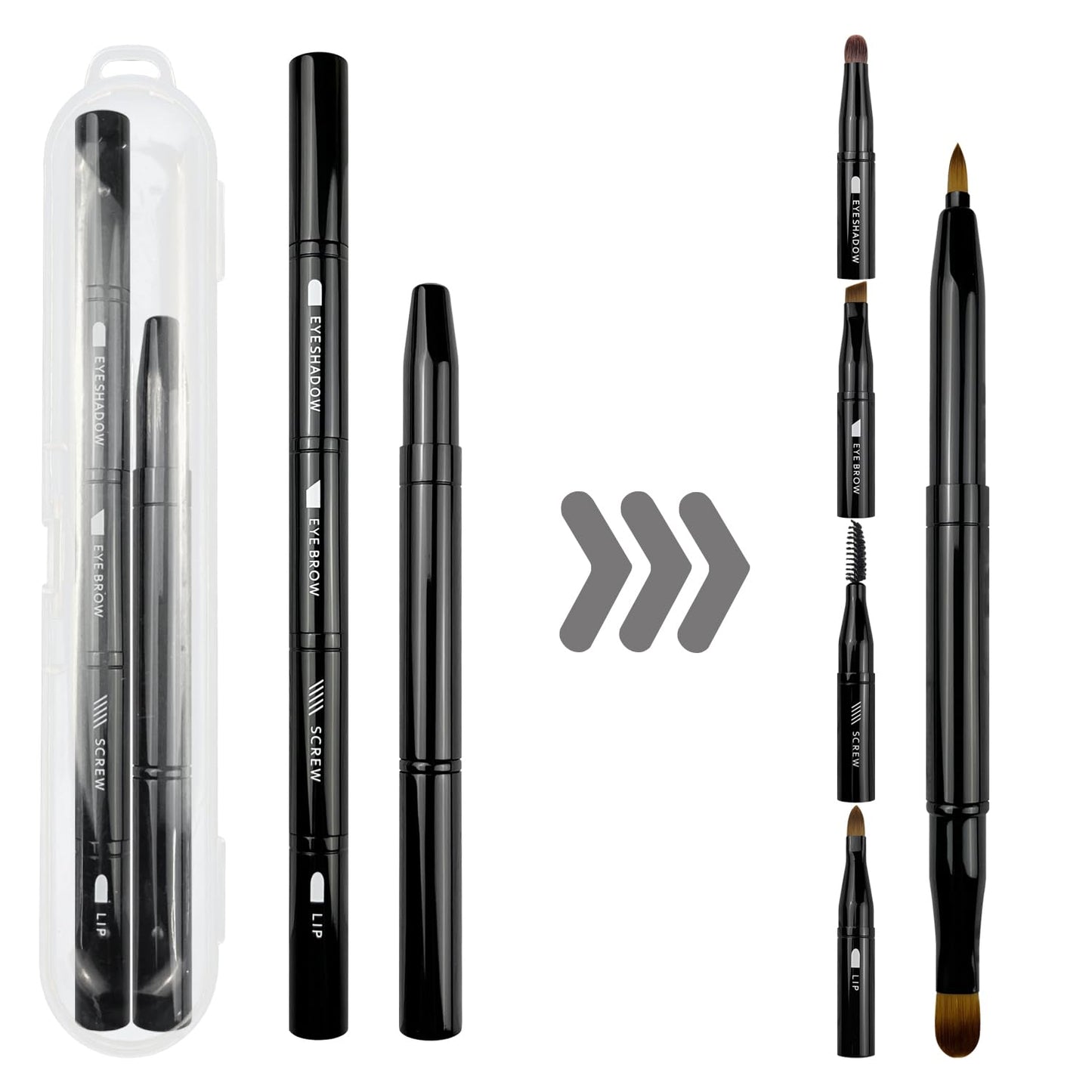 4 in 1 makeup brush, Detachable Eyeshadow Brush, Eyebrow Brush, Screw Brush, Retractable Lip Brush for Lipstick, Lip Gloss Double-Ended Lip Makeup Brushes with Cap Lipstick Brush Applicator Travel